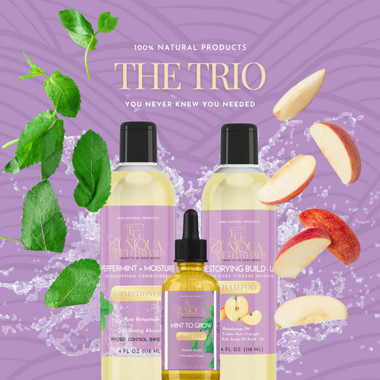 Trio Bundle: Mint To Grow Hair Oil, Peppermint + Moisture Conditioner, ACV Shampoo